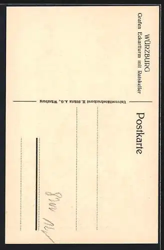 Künstler-AK Würzburg, Grafen Eckartturm mit Gasthaus Ratskeller