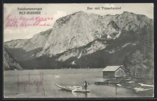 AK Alt-Aussee /Salzkammergut, See mit Trisselwand und Boot