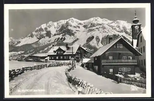 AK St. Rupert am Kulm, Strassenpartie mit Berg im Winter