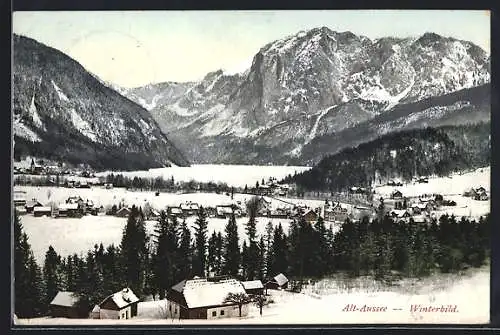 AK Alt-Aussee, Winterbild mit Bergmassiv