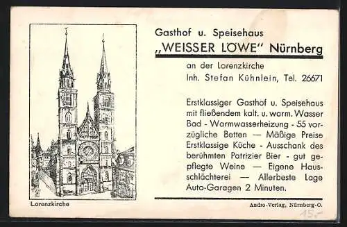 AK Nürnberg, Gasthof Weisser Löwe an der Lorenzkirche, Innenansicht