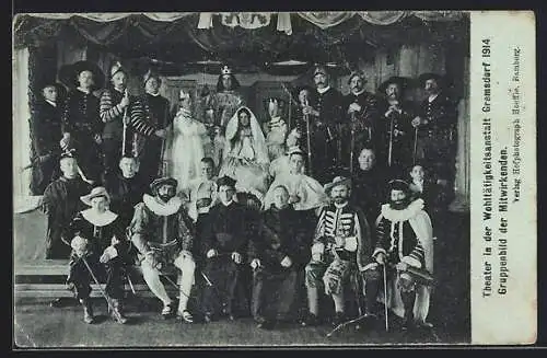 AK Gremsdorf, Theater in der Wohltätigkeitsanstalt, Gruppenbild der Mitwirkenden