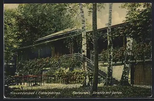 AK Alexandersbad i. Fichtelgebirge, Restaurant, Veranda mit Garten