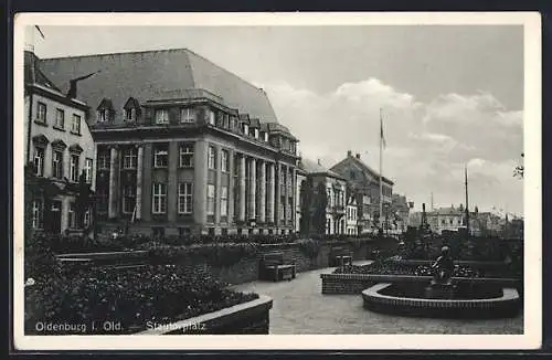 AK Oldenburg i. Old., Stautorplatz mit Brunnen