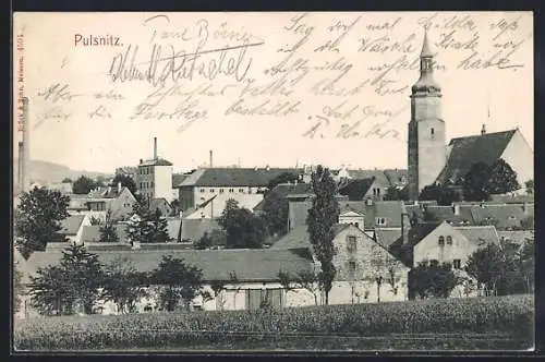 AK Pulsnitz, Teilansicht mit Kirche