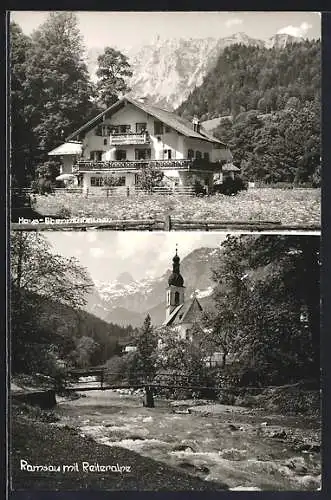 AK Ramsau / Berchtesgaden, Hotel Haus Obernzuhausen, Kirche mit Reiteralpe