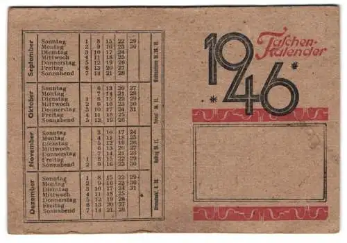 Kalender 1946, Doppelseitiger Taschenkalender