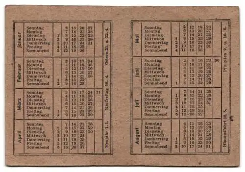 Kalender 1946, Doppelseitiger Taschenkalender