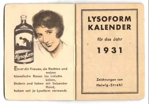 Kalender 1931, Lysoform Heft mit Zeichnungen von Helwig-Strehl, 30 Seiten