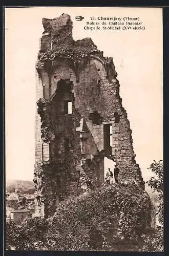 AK Chauvigny, Ruines du Château Baronial et Chapelle St-Michel, XVe siècle