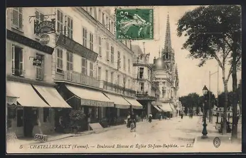 AK Chatellerault, Boulevard Blossac et Église St-Jean-Baptiste