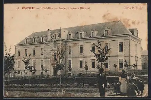 AK Poitiers, Hôtel-Dieu, Jardin et nouveau bâtiment