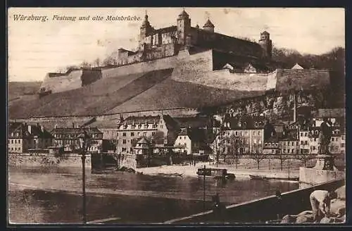 AK Würzburg, Festung und alte Mainbrücke