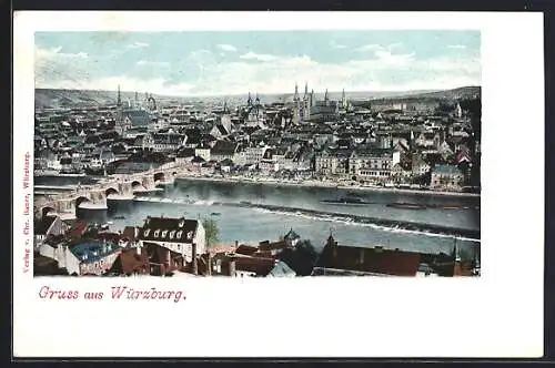 AK Würzburg, Teilansicht mit Kirche