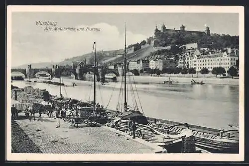 AK Würzburg, Alte Mainbrücke und Festung