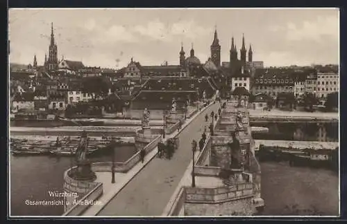 AK Würzburg, Gesamtansicht und Alte Brücke