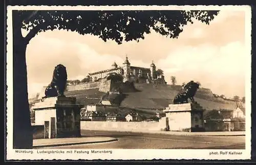 AK Würzburg, Ludwigsbrücke mit Festung Marienberg