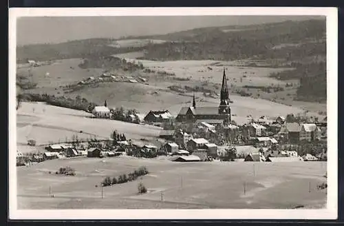 AK Zwiesel /Bayer. Wald, Teilansicht mit Kirche im Winter