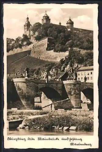 AK Würzburg, Alte Mainbrücke und Festung Marienburg