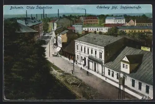 AK Oderberg, Stefaniestrasse mit Bahnhof