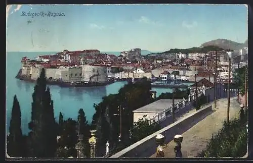 AK Dubrovnik, Ortsansicht mit Festung