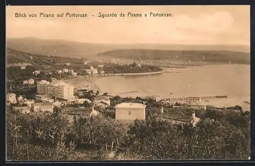 AK Pirano, Gesamtansicht mit Blick auf Portorose