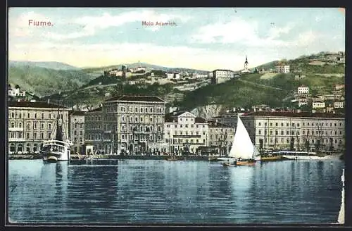 AK Fiume, Molo Adamich, Dampfer, Segelboot