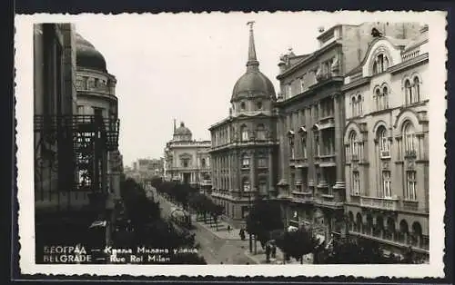 AK Belgrade, Rue Roi Milan, Strassenbahn