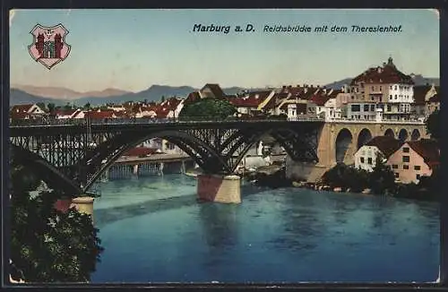 AK Marburg a. D., Reichsbrücke mit dem Theresienhof