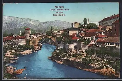 AK Mostar, Römerbrücke mit Ortsansicht