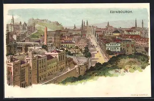 Lithographie Edinburgh, Ortsansicht mit Kirchen