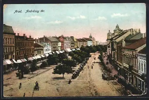 AK Arad, Andràssy-tèr., Strassenpartie aus der Vogelschau