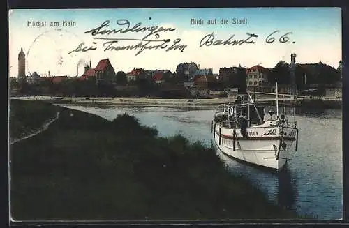 AK Höchst am Main, Blick auf die Stadt mit Dampfer