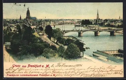 AK Frankfurt a. M., Flusspartie mit Brücke