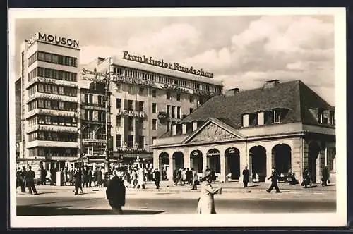 AK Frankfurt, neue Hauptwache mit Hochhaus voll Reklame