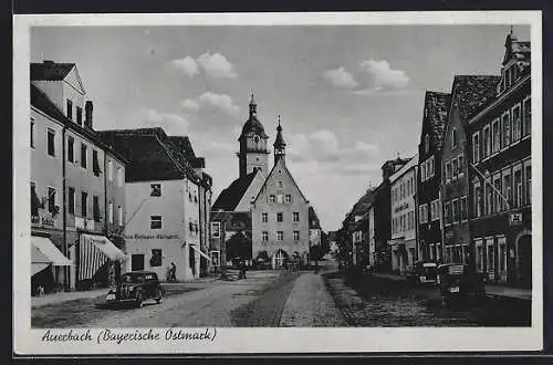 AK Auerbach / Bayr. Ostmark, Metzgerei Hofmann, Gasthof wilder Mann, Kirche, Tankstelle BP