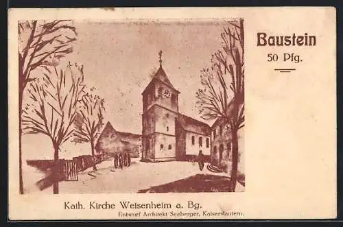 Künstler-AK Weisenheim / Berg, Katholische Kirche