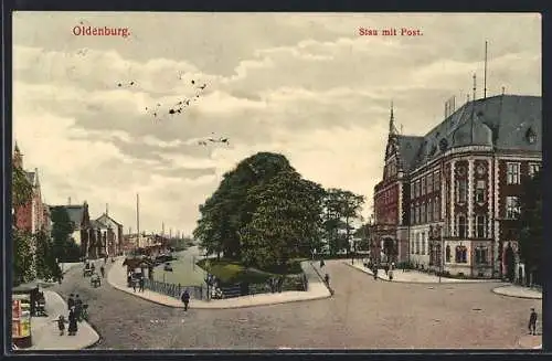 AK Oldenburg / O., Strasse am Stau mit Post