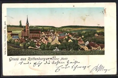 Goldfenster-AK Rottenburg / Bayern, Oberer Markt mit Kirche