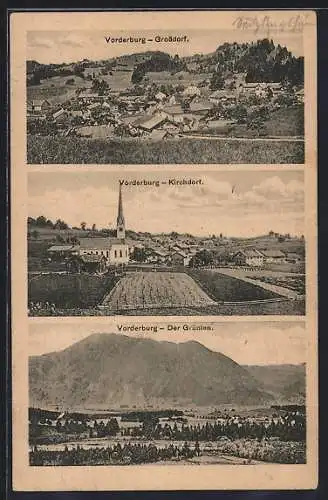 AK Vorderburg / Allgäu, Grossdorf, Kirchdorf und der Grünten