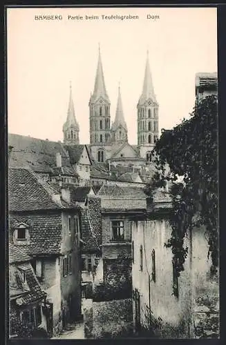 AK Bamberg, Partie beim Teufelsgraben mit Blick zum Dom