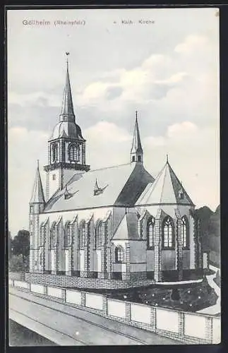 AK Göllheim /Rheinpfalz, Partie an der katholischen Kirche