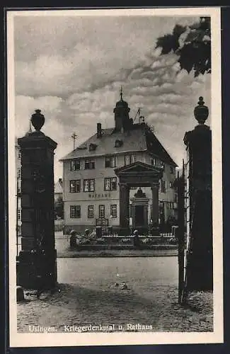 AK Usingen, Kriegerdenkmal und Rathaus