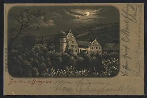 Mondschein-Lithographie Bregenz, Deuring-Schlösschen in der Oberstadt