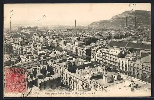 AK Barcelona, Vista panoramica hacia el Montjuich