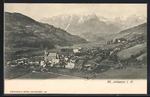 AK St. Johann i. P., Gesamtansicht mit Bergpanorama aus der Vogelschau