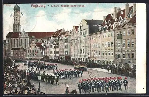 AK Augsburg, Obere Maximilianstrasse, Parade