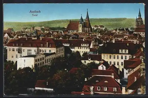 AK Ansbach / Bayern, Totalansicht mit Kirche