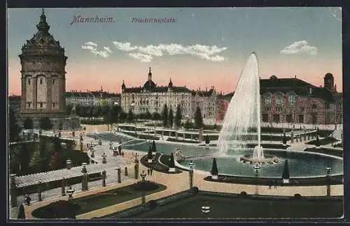 AK Mannheim, Wasseranlage am Friedrichsplatz