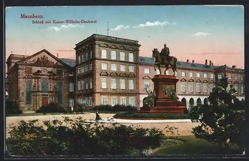 AK Mannheim, Schloss mit Kaiser-Wilhelm-Denkmal